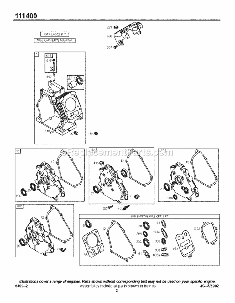 Cylinder Group Diagram and Parts List for 111412-0147-E1  Briggs and Stratton Engine